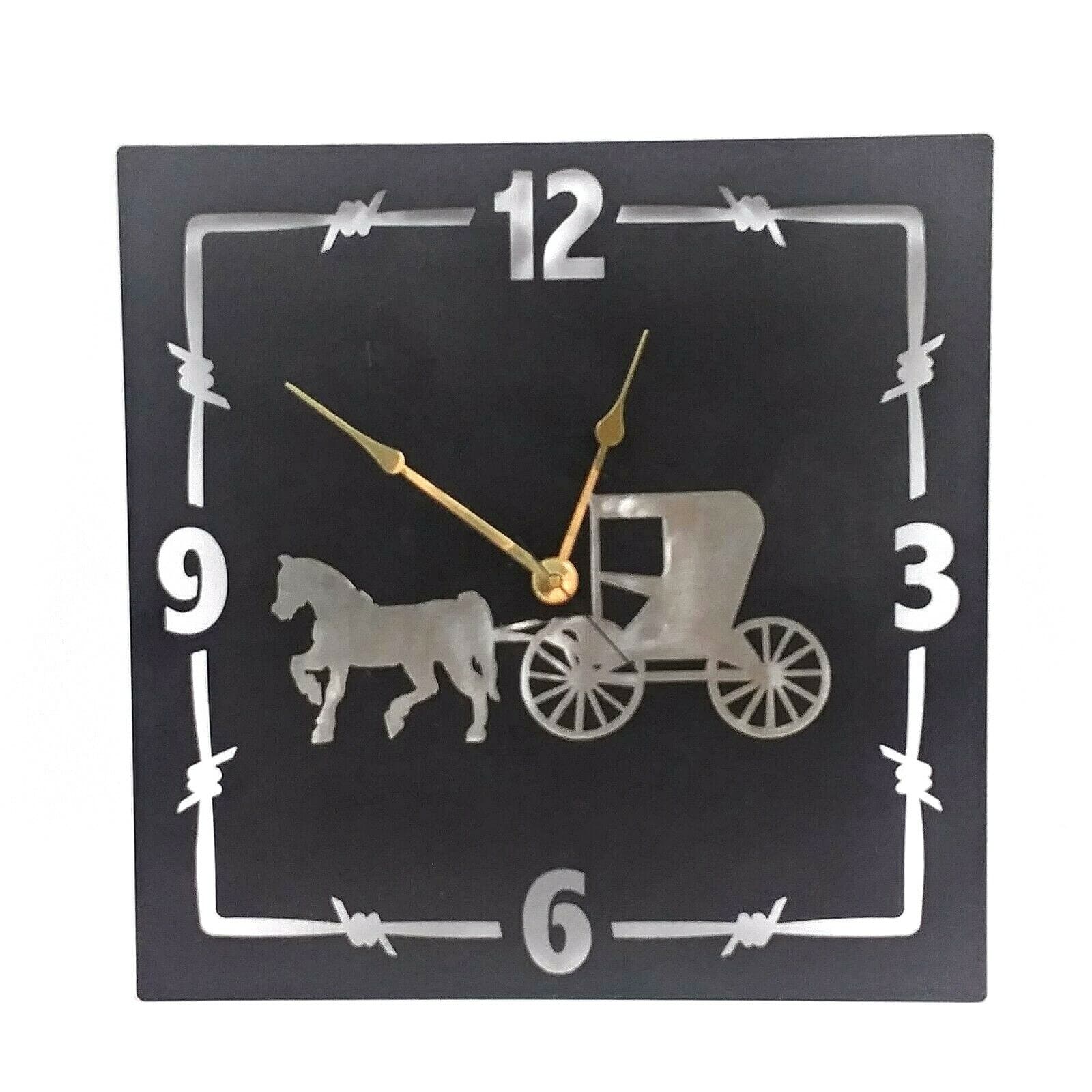 Rustic Horse And Carriage Wall Clock Home Accent Decor Metal Lazart Ranch Black - Thumbnail 7