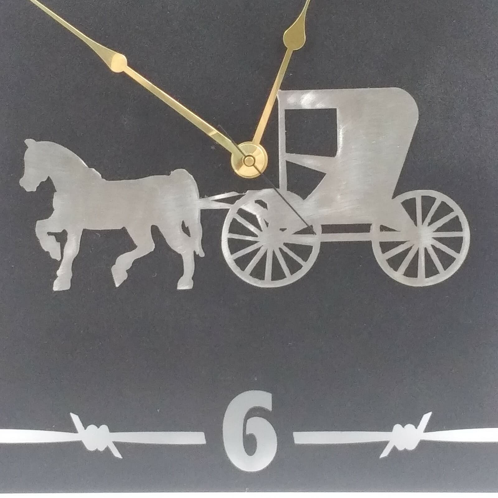 Rustic Horse And Carriage Wall Clock Home Accent Decor Metal Lazart Ranch Black - Thumbnail 3