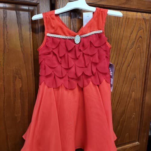 Disney Moana Girls A-Line Sleeveless Ruffle Dress, Red, 3T - Thumbnail 2