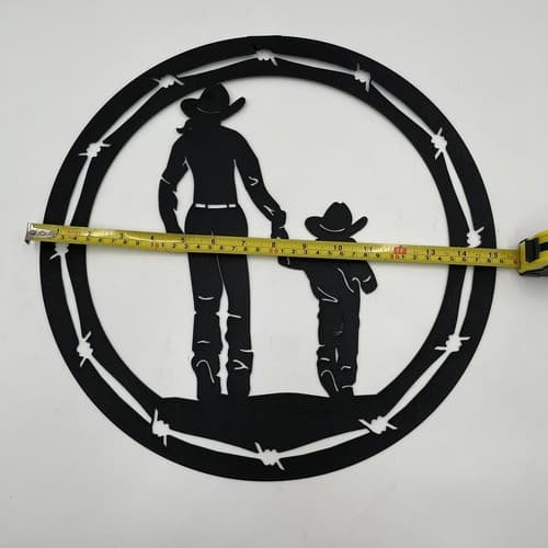 Cowgirl With Little Cowgirl - Black Metal Sign - Western Decor Wall Hanging