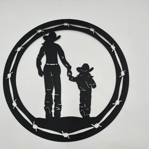Cowgirl With Little Cowgirl - Black Metal Sign - Western Decor Wall Hanging - Thumbnail 4
