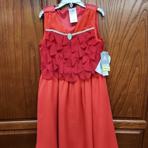 Size Medium Adaptive Special Needs Disney Moana Girls A-Line Ruffle Dress, Red - Thumbnail 2