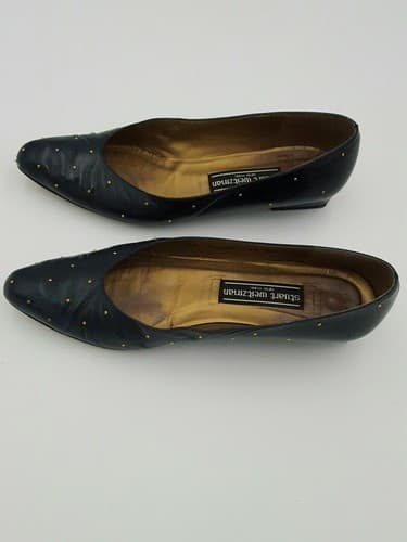Stuart Weitzman Classic Navy Blue Heel Square Toe Pump US Size 8.5 AA Narrow - Thumbnail 5