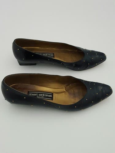 Stuart Weitzman Classic Navy Blue Heel Square Toe Pump US Size 8.5 AA Narrow - Thumbnail 4