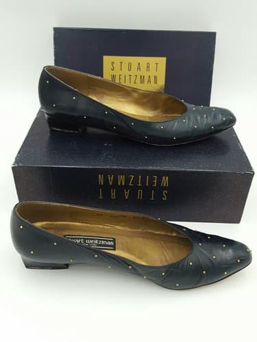 Stuart Weitzman Classic Navy Blue Heel Square Toe Pump US Size 8.5 AA Narrow