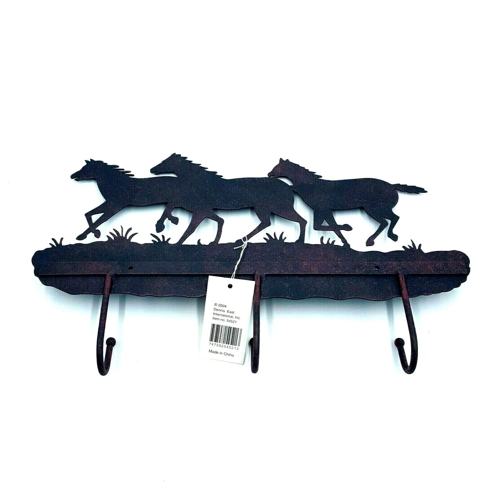 Gift Rustic Metal Black Mustang Key Holder With 3 Hooks Wall Mounted Decor - Thumbnail 2