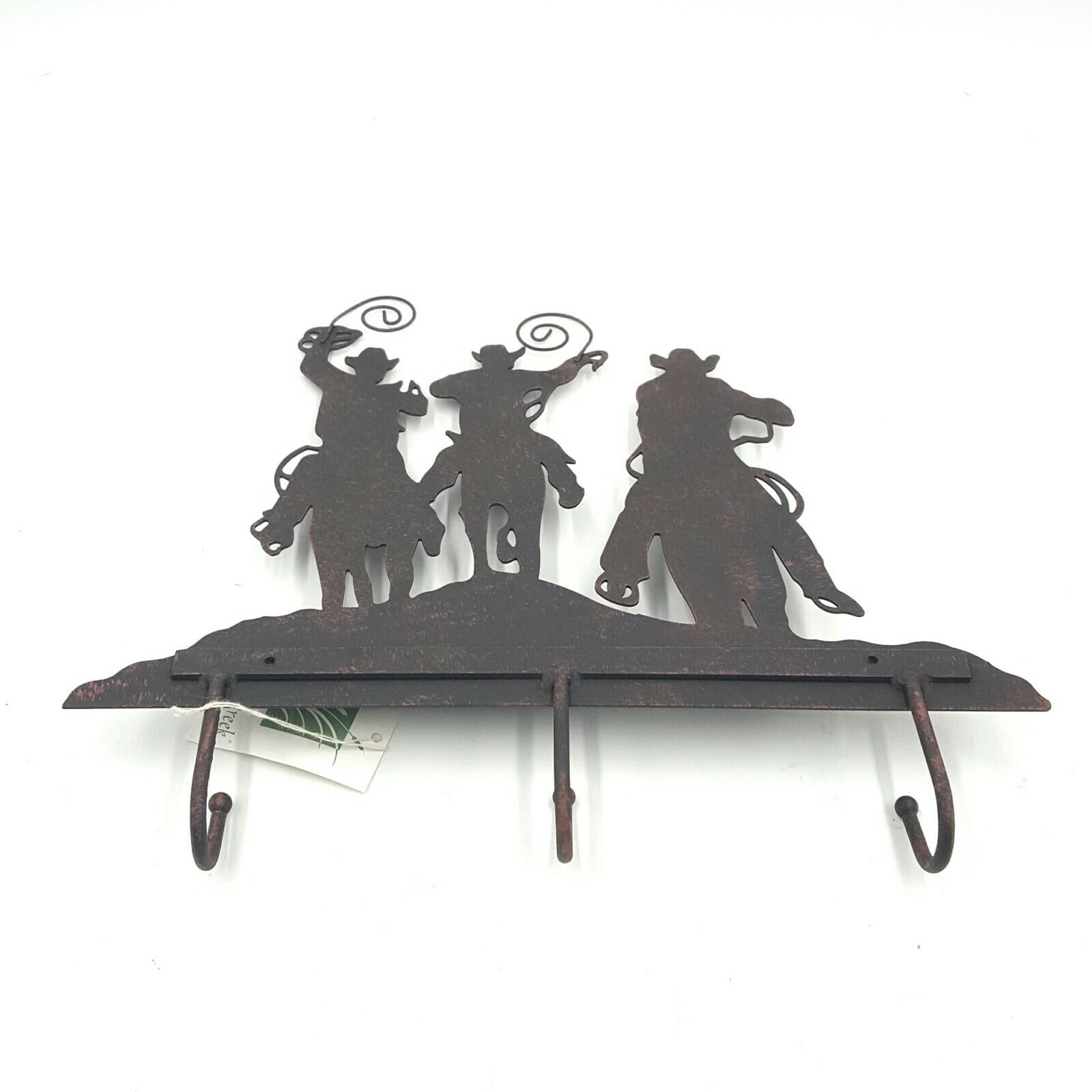Rustic Home Decor Metal Cowboy Roundup Key Holder With 3 Hooks Wall Mounted - Thumbnail 4