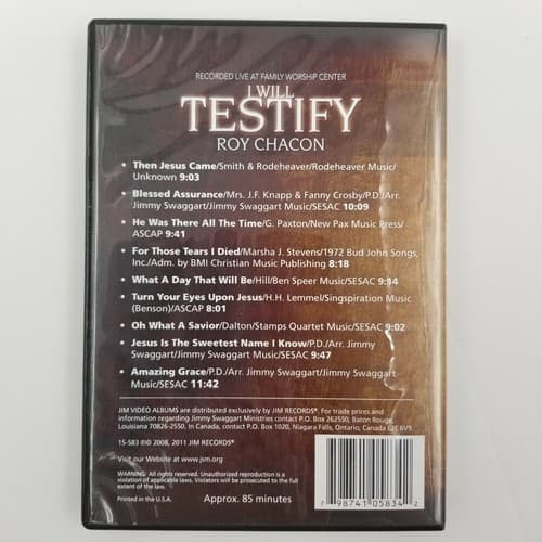Jim Records CD/DVD Roy Chacon I Will Testify Live Family Worship Center 15-583 - Thumbnail 7