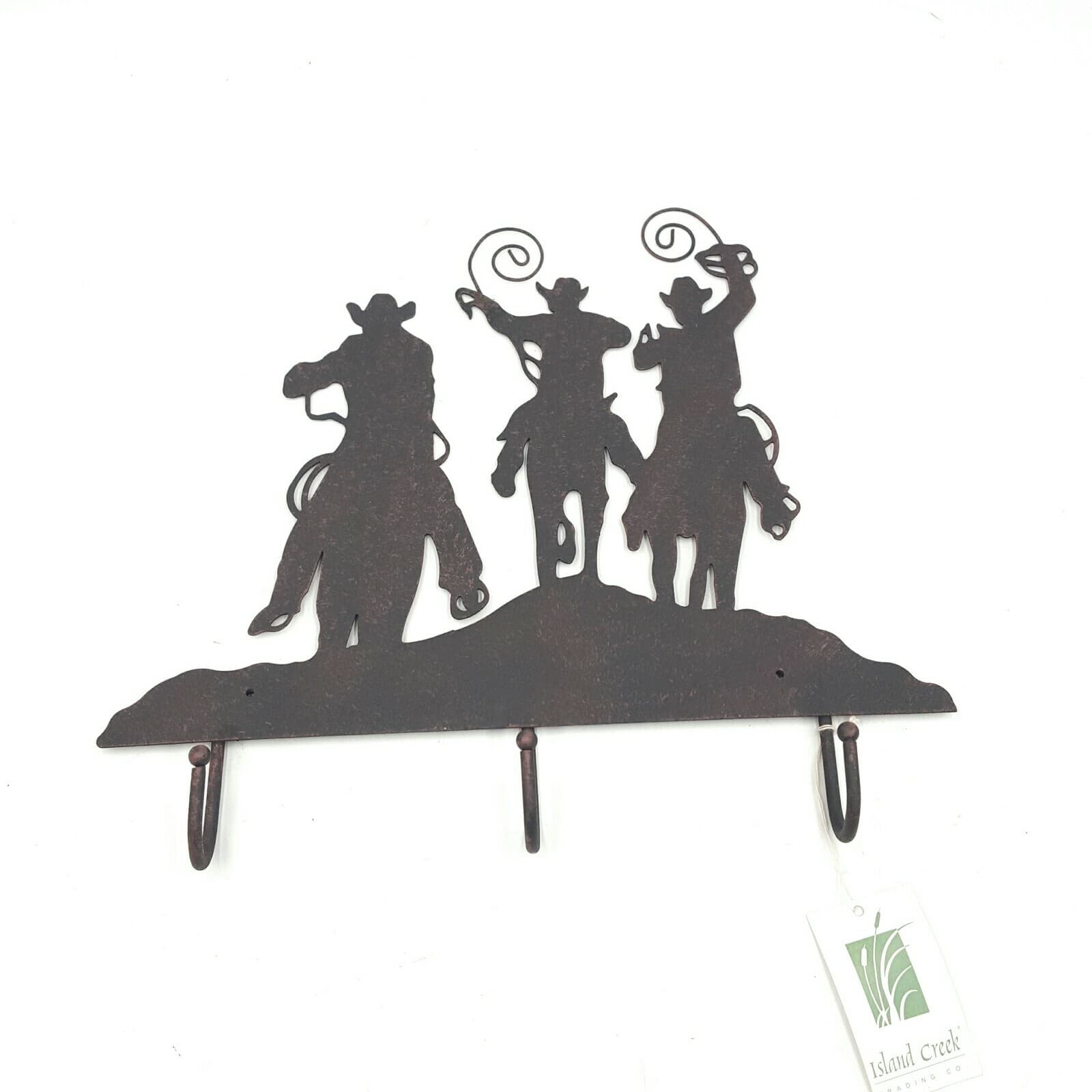 Rustic Home Decor Metal Cowboy Roundup Key Holder With 3 Hooks Wall Mounted - Thumbnail 2