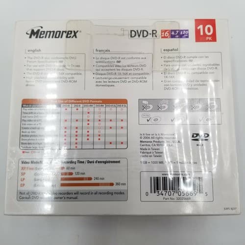 Memorex DVD-R 10 Pack 16X, 4.7GB 120 min Video with Jewel Cases Factory Sealed - Thumbnail 8
