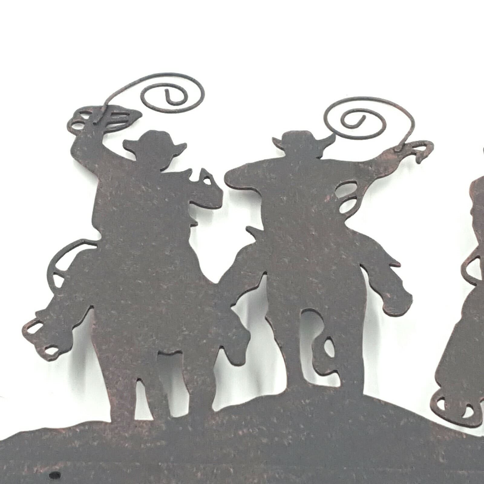 Rustic Home Decor Metal Cowboy Roundup Key Holder With 3 Hooks Wall Mounted - Thumbnail 6