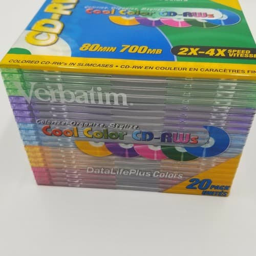 Verbatim NEW 20-Pack CD-RW 700MB 2X-4X DataLifePlus Cool Colors Slim Jewel Cases - Thumbnail 7