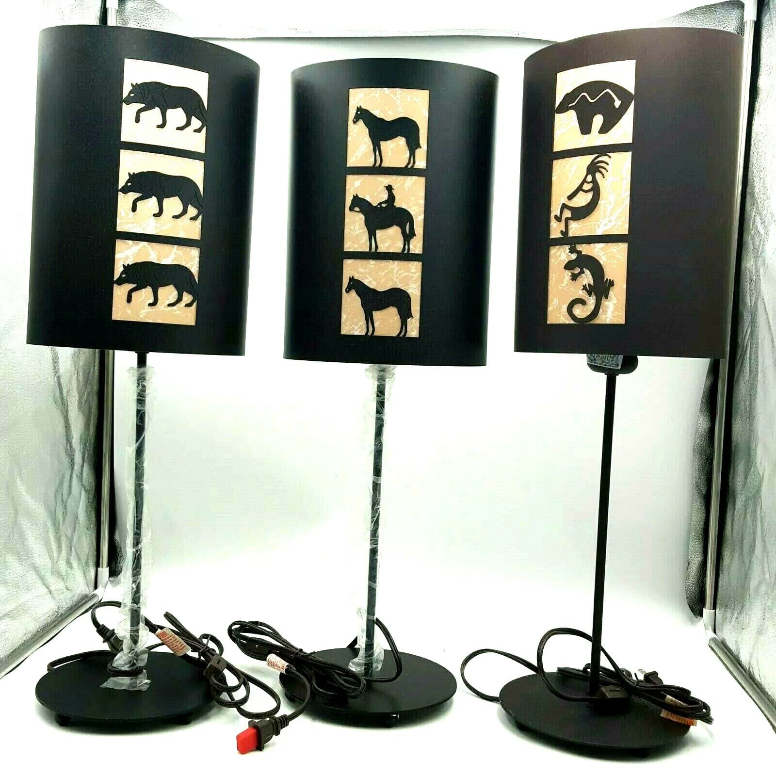 Lazart 26" Table Lamps Laser Cut With 3 Icons on shade Rust Finish 3 Variations - Thumbnail 2