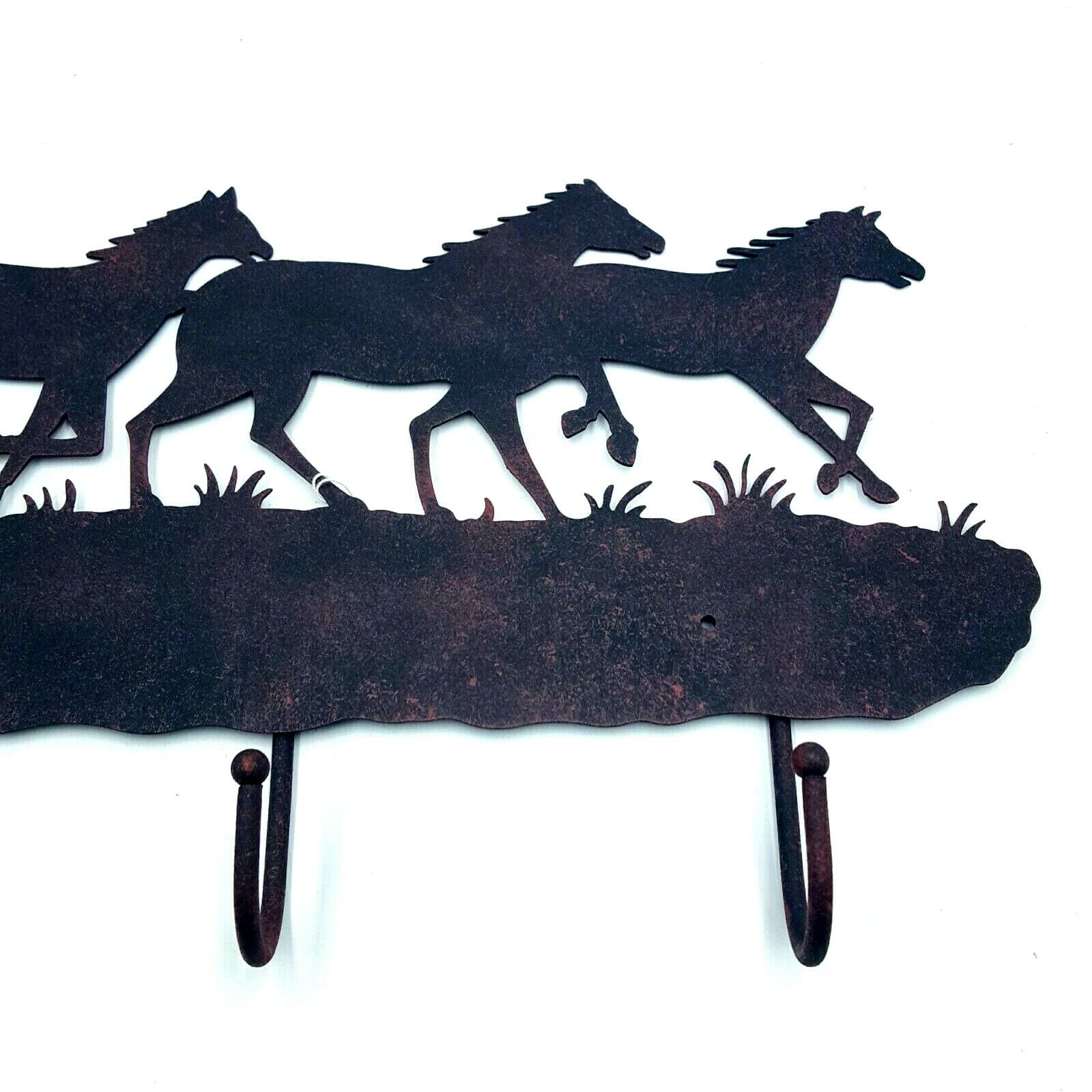 Gift Rustic Metal Black Mustang Key Holder With 3 Hooks Wall Mounted Decor New - Thumbnail 3