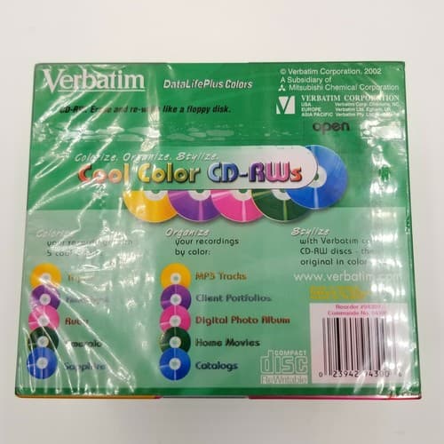 Verbatim NEW 20-Pack CD-RW 700MB 2X-4X DataLifePlus Cool Colors Slim Jewel Cases - Thumbnail 10