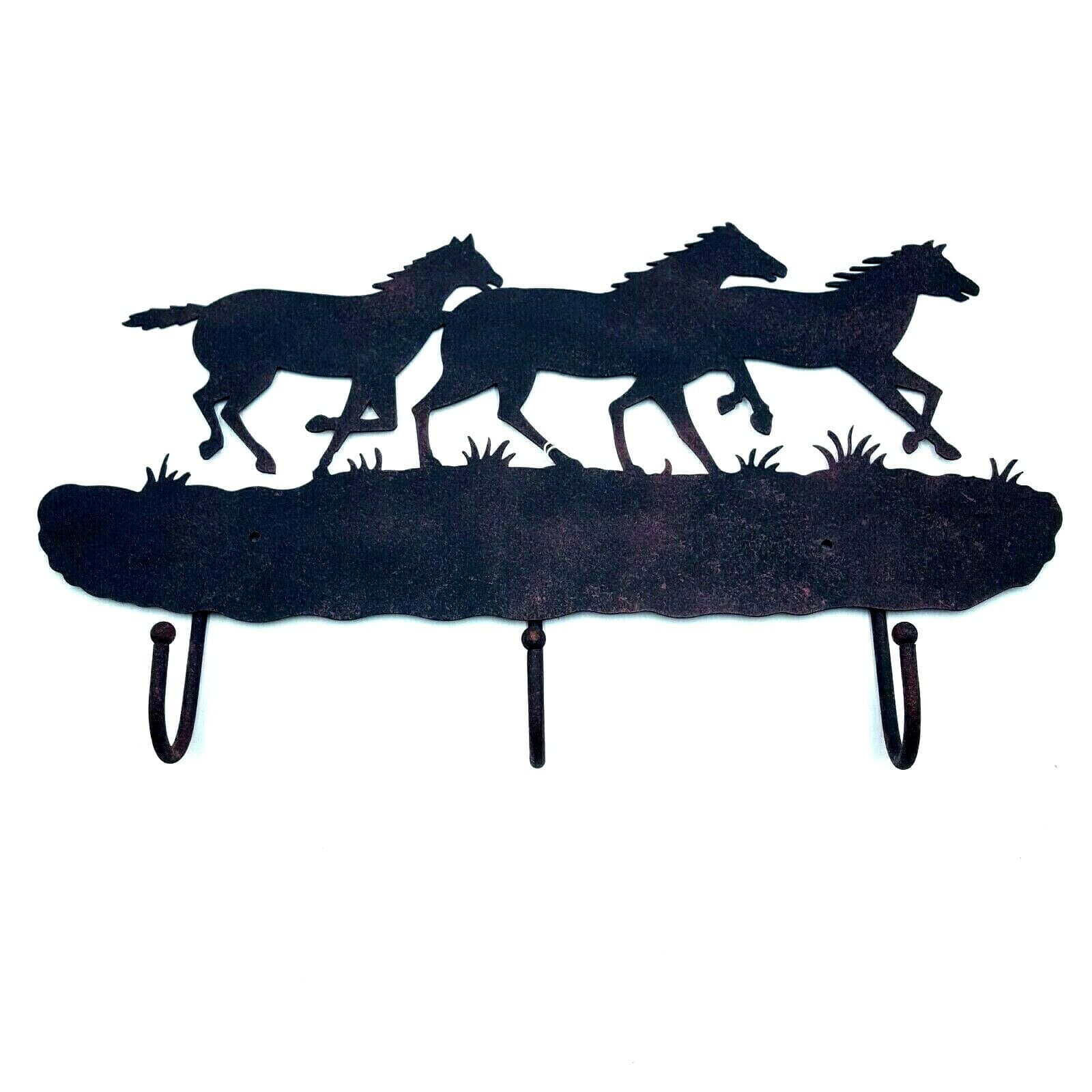Gift Rustic Metal Black Mustang Key Holder With 3 Hooks Wall Mounted Decor New - Thumbnail 4