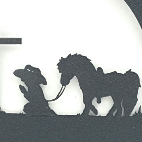 Silhouette Praying Cowboy Cowgirl Children Round Small Sign Cross Pony - Thumbnail 6