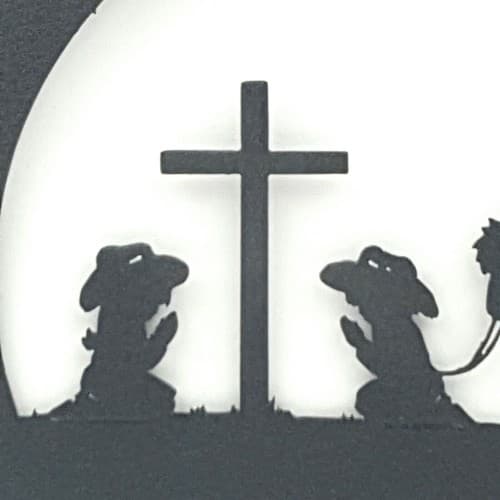 Silhouette Praying Cowboy Cowgirl Children Round Small Sign Cross Pony - Thumbnail 5