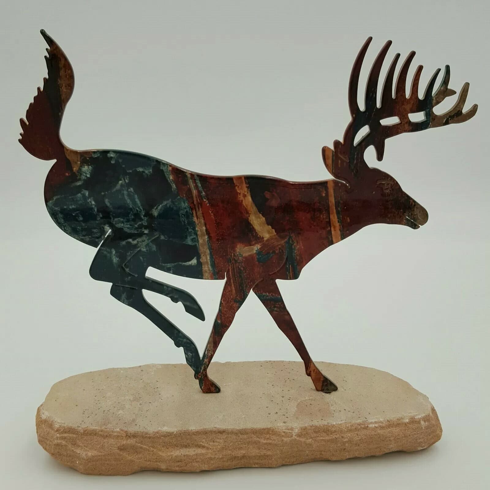 Running Metal Deer Rock Home Decor Statue Cabin Lodge Hunting Ranch House Camo - Thumbnail 6