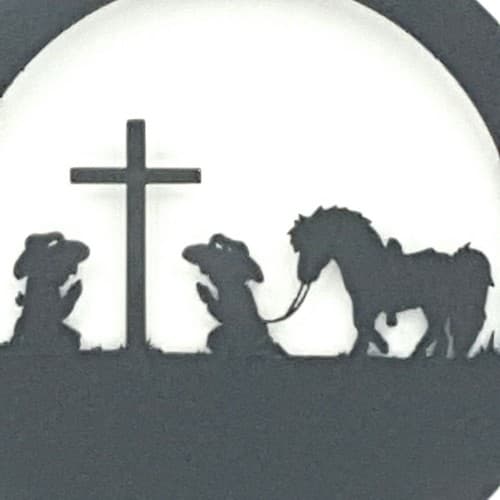 Silhouette Praying Cowboy Cowgirl Children Round Small Sign Cross Pony - Thumbnail 3