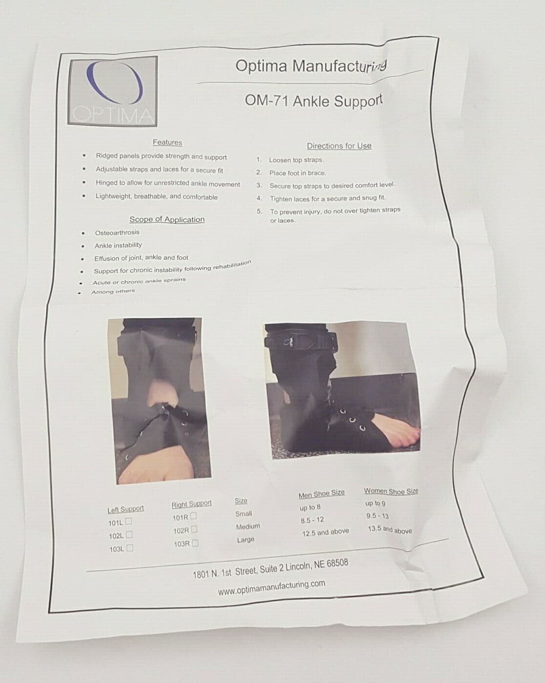 Optima OM-71 Ankle Support Relief Brace Small LEFT FOOT Unisex New - Thumbnail 6