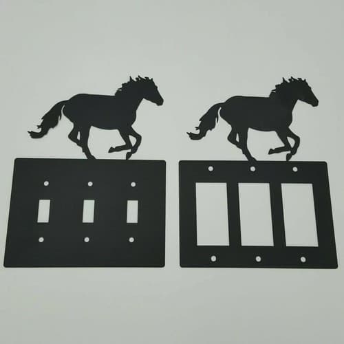 Horse Mustang Black Outlet Covers Switch Plates Toggle Country Western Cabin - Thumbnail 8