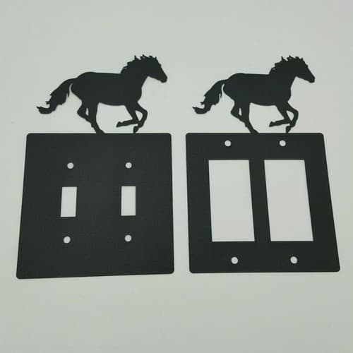 Horse Mustang Black Outlet Covers Switch Plates Toggle Country Western Cabin - Thumbnail 5