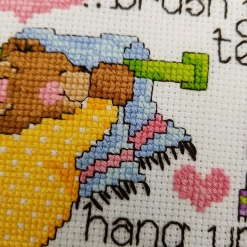 Hand Crafted Cross Stitch Bath Bears Bathroom Decor Rules Needlework Brush Teeth - Thumbnail 5