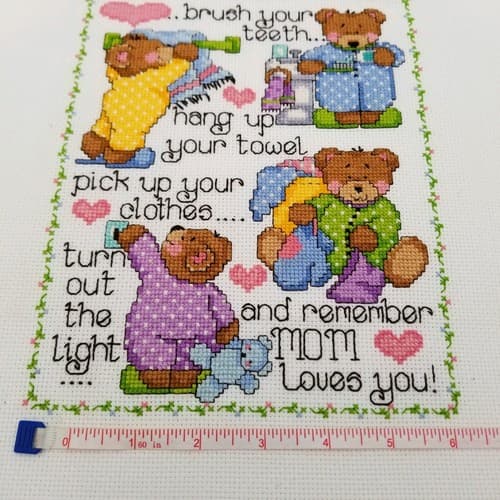 Hand Crafted Cross Stitch Bath Bears Bathroom Decor Rules Needlework Brush Teeth - Thumbnail 10