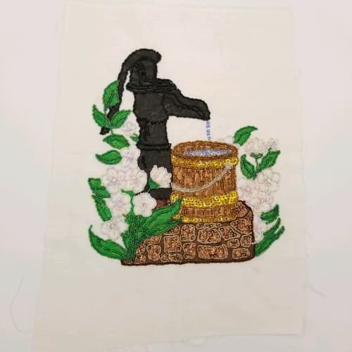 Hand Crafted Bead Work Vintage Black Water Pump Flowers Hand Stitched Made Craft - Thumbnail 2