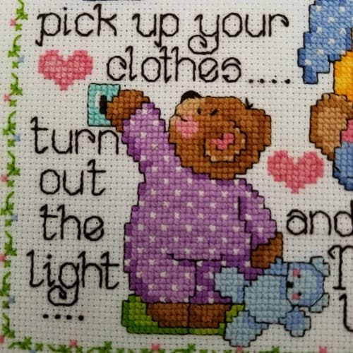 Hand Crafted Cross Stitch Bath Bears Bathroom Decor Rules Needlework Brush Teeth - Thumbnail 6