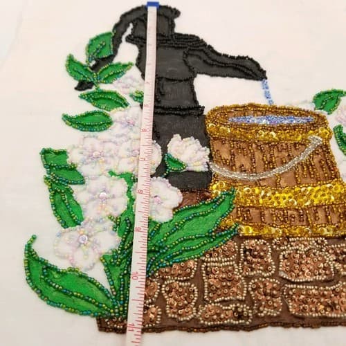 Hand Crafted Bead Work Vintage Black Water Pump Flowers Hand Stitched Made Craft - Thumbnail 10