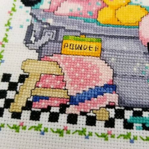 Hand Crafted Cross Stitch Bath Pigs Bathroom Decor Needlework Rub A Dub Suds - Thumbnail 5