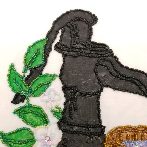 Hand Crafted Bead Work Vintage Black Water Pump Flowers Hand Stitched Made Craft - Thumbnail 4