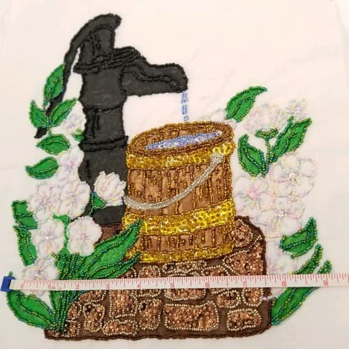Hand Crafted Bead Work Vintage Black Water Pump Flowers Hand Stitched Made Craft - Thumbnail 11