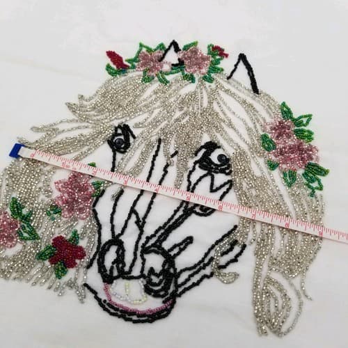 Hand Crafted Bead Work Horse Pink Flowers Beading Beaded Hand Made Craft - Thumbnail 7