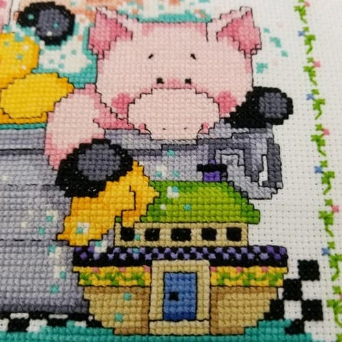 Hand Crafted Cross Stitch Bath Pigs Bathroom Decor Needlework Rub A Dub Suds - Thumbnail 2
