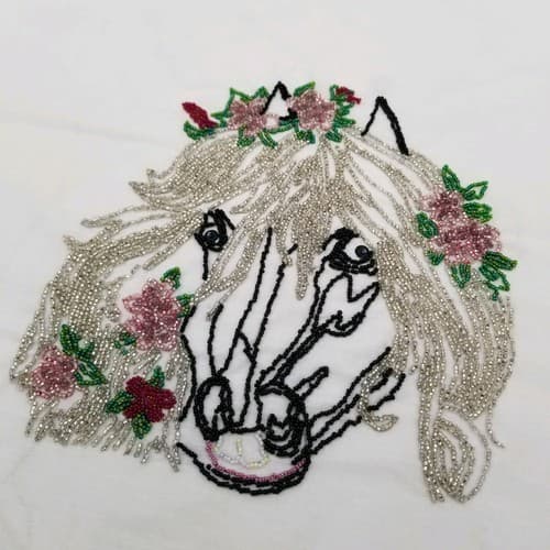 Hand Crafted Bead Work Horse Pink Flowers Beading Beaded Hand Made Craft - Thumbnail 12
