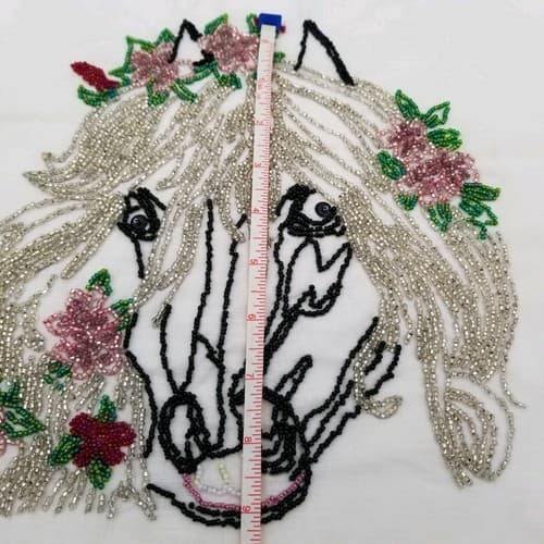 Hand Crafted Bead Work Horse Pink Flowers Beading Beaded Hand Made Craft - Thumbnail 6