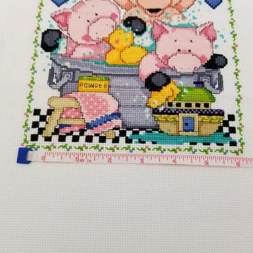 Hand Crafted Cross Stitch Bath Pigs Bathroom Decor Needlework Rub A Dub Suds - Thumbnail 6