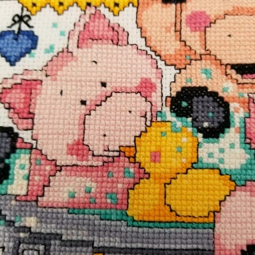 Hand Crafted Cross Stitch Bath Pigs Bathroom Decor Needlework Rub A Dub Suds - Thumbnail 4