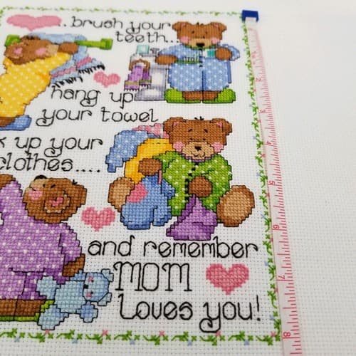 Hand Crafted Cross Stitch Bath Bears Bathroom Decor Rules Needlework Brush Teeth - Thumbnail 9