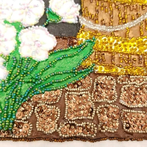 Hand Crafted Bead Work Vintage Black Water Pump Flowers Hand Stitched Made Craft - Thumbnail 5