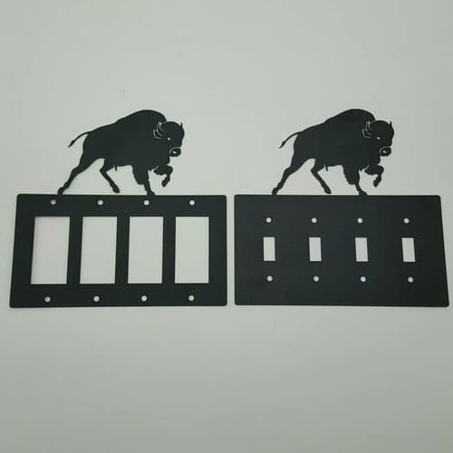 Wildlife Buffalo Black Quadruplet Switch & Toggle Plates Country Western Cabin