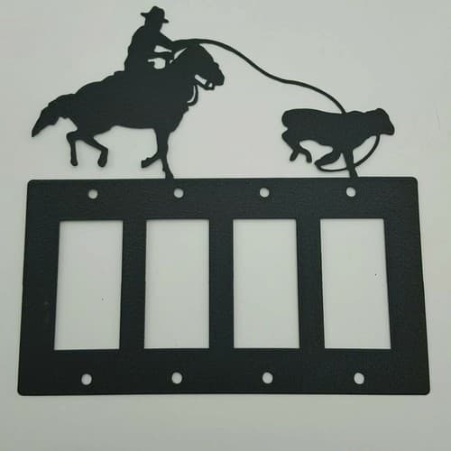 Cowboy Roping Calf Black Quadruplet Switch & Toggle Plates Country Western Cabin - Thumbnail 3