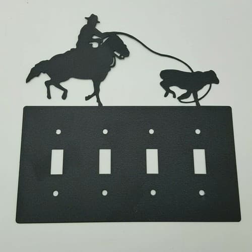 Cowboy Roping Calf Black Quadruplet Switch & Toggle Plates Country Western Cabin - Thumbnail 6