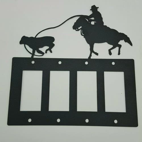 Cowboy Roping Calf Black Quadruplet Switch & Toggle Plates Country Western Cabin - Thumbnail 4