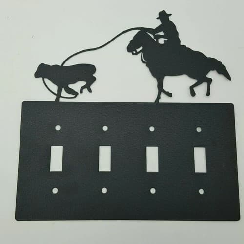 Cowboy Roping Calf Black Quadruplet Switch & Toggle Plates Country Western Cabin - Thumbnail 7