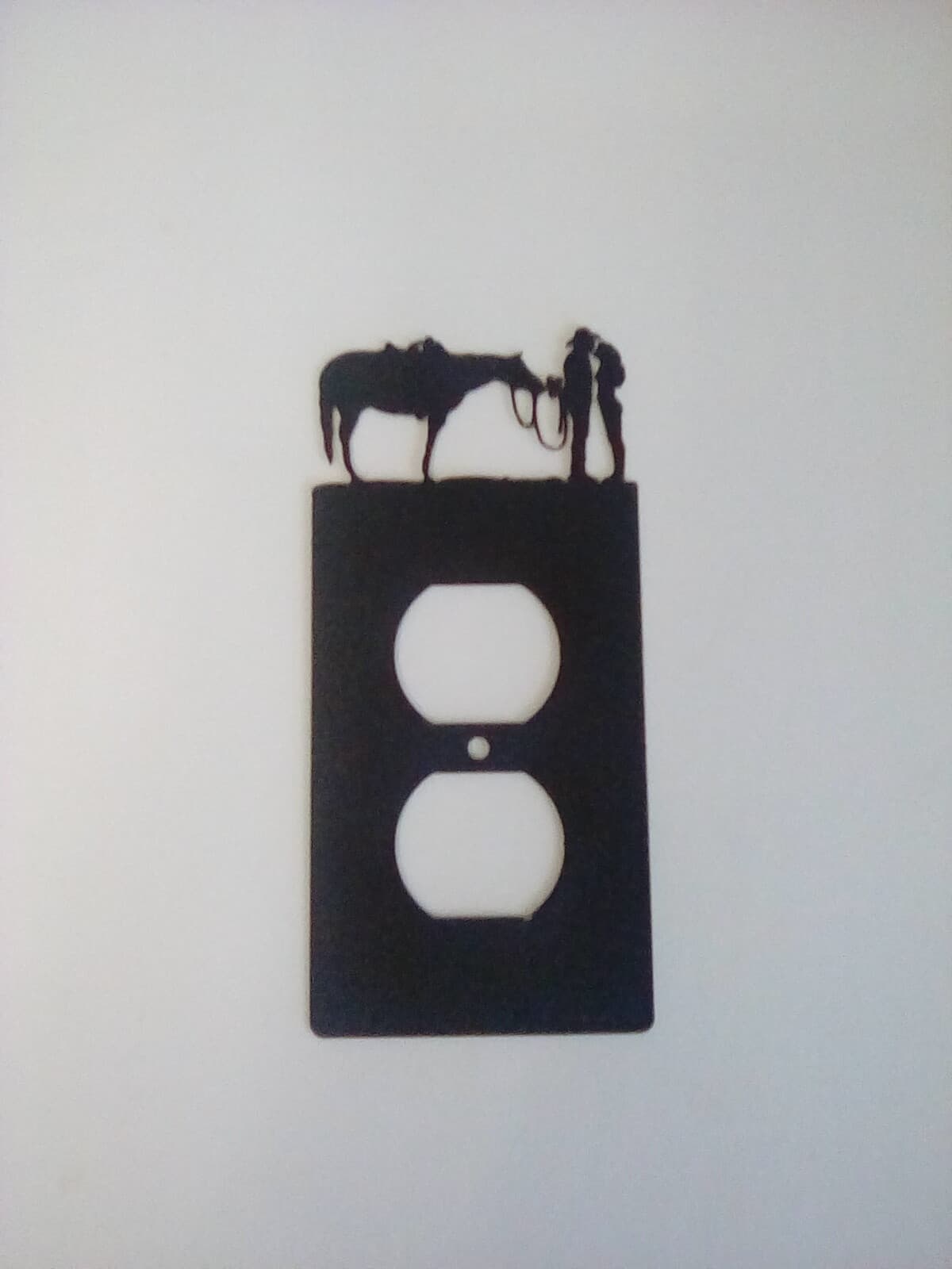 Cowboy And Lady Horse Love County Ranch Lodge Cabin Metal Outlet Cover - Thumbnail 2