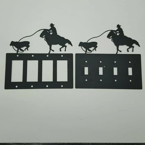 Cowboy Roping Calf Black Quadruplet Switch & Toggle Plates Country Western Cabin - Thumbnail 2